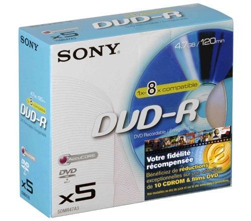 Sony DVD-R 4.7 Go - 8x (Boite CD x5)