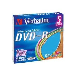 Verbatim DVD-R 4.7 Go - 16x (Boite Slim x5) Coloré