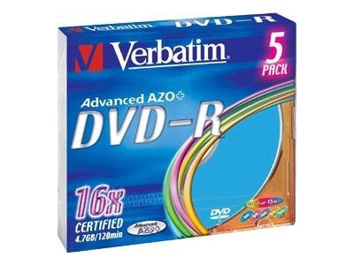 Verbatim DVD-R 4.7 Go - 16x (Boite Slim x5) Coloré