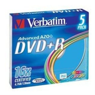 Verbatim DVD+R 4.7 Go - 16x (Boite Slim x5) Coloré