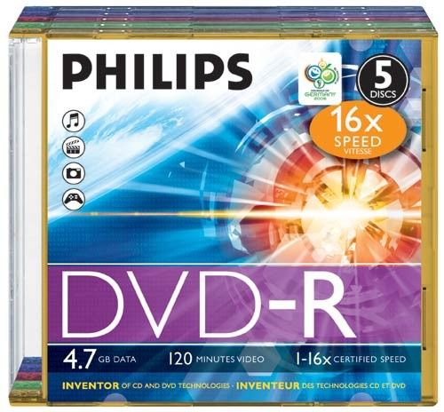 Philips DVD-R 4.7 Go - 16x (Boite Slim x5)