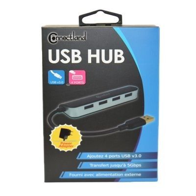 CONNECTLAND HUB USB v3.0 4 ports noir avec alimentation externe