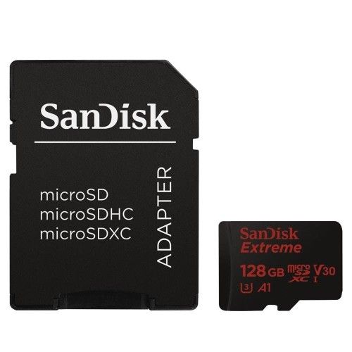 SanDisk Extreme microSDXC UHS-I U3 V30 128 Go + Adaptateur SD - SDSQXAF-128G-GN6MA