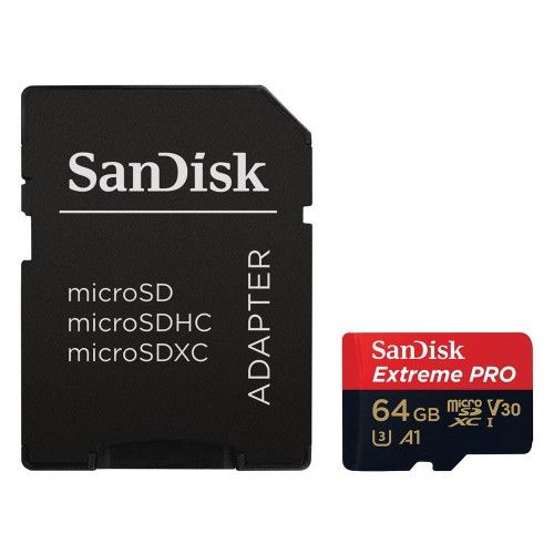 SanDisk Extreme Pro microSDXC UHS-I U3 V30 A1 64 Go + Adaptateur SD