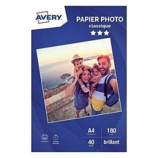 Avery Papier Photo Classique Jet d&#39;encre A4, Blanc, Brillant, 180 g/m² (20 feuilles)