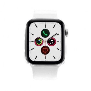 Apple Watch Series 5 - boîtier en acier inoxydable argent 44mm - bracelet sport blanc (GPS+Cellular)