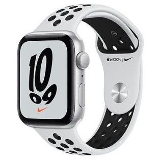 Apple Watch Nike SE GPS Silver Aluminium Bracelet Sport Platine Pur/Noir 44 mm